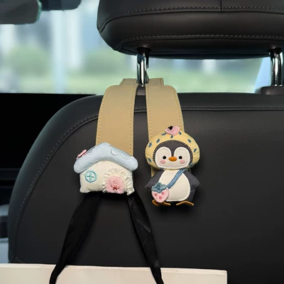 organizer for front and rear seats, Sürətlər qutusu və əl tormozu başlıqları - cute-penguin-white-house-beige-double-hook-1-piece