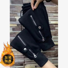 加绒加厚拉链卫裤哈伦裤女秋冬宽松大码显瘦时尚束脚运动休闲裤子