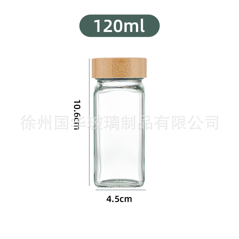 Botella de condimento cuadrada de 120ml de vidrio de cocina bambú Acacia 40oz condimento de vidrio con estante