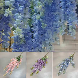 跨境热销紫藤花阿勃勒缠绕吊顶塑料花假花藤条商场装饰豆花婚宴