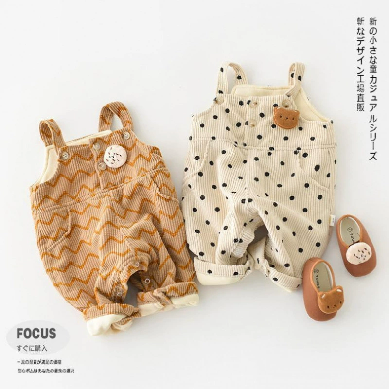 Бесплатная доставка осень-зима плюс бархат для мужчин и женщин детские нагрудные брюки с полосками вельветовые брюки могут быть открыты для детской одежды