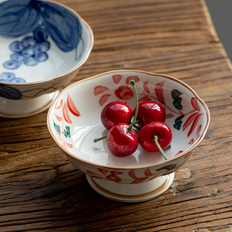 Japanese Imported Mino Ware Tangcao Red-Painted Tall Plate Tea Snack Plate Dessert Plate Vintage Fruit Plate Tea Room Dried Fruit Plate