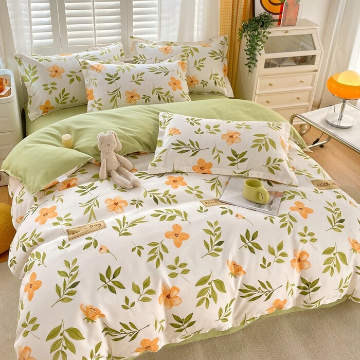 Class a Pure Cotton Thickened Brushed Four-Piece Bedding Set, Fresh Style, Skin-Friendly, All-Cotton Bed Sheet and Duvet Cover, Dormitory Three-Piece Set