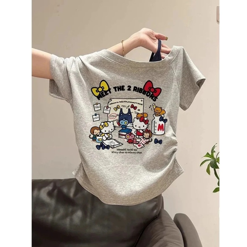 Summer New Style Girls' Off-Shoulder Short-Sleeve T-Shirt, Korean Style, Stylish, Cute, Versatile, One-Shoulder Top
