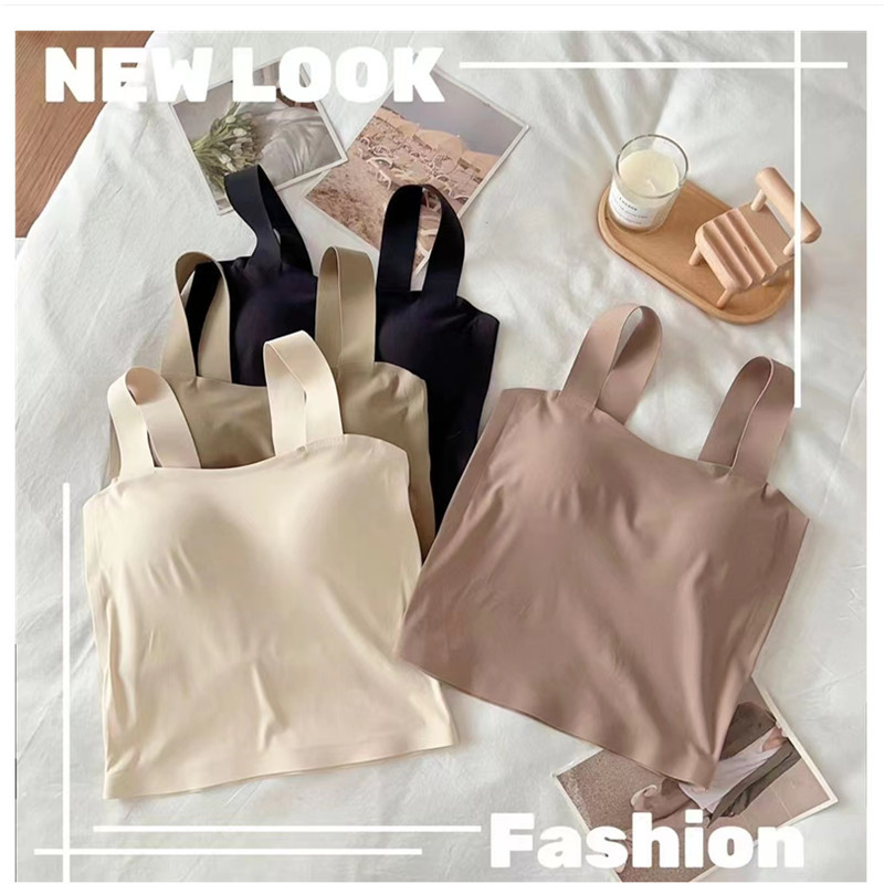 Cuello cuadrado de seda de hielo fino belleza espalda camisola desgaste exterior de las mujeres desgaste interior de una pieza almohadilla en el pecho chaleco anti-exposición