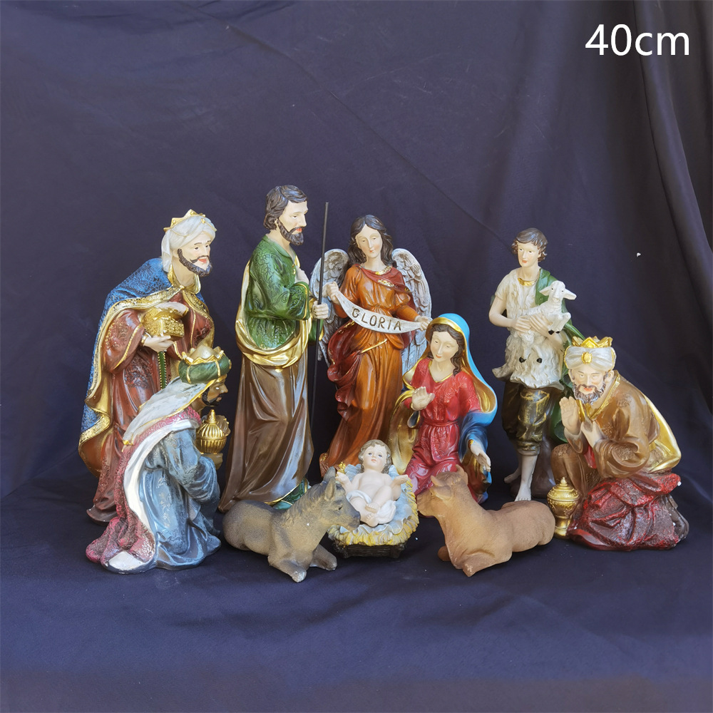 Adornos Navideños de Resina de 40 cm, Escena de la Natividad, Artesanía de Resina para Iglesia, Decoración de Escritorio para el Hogar