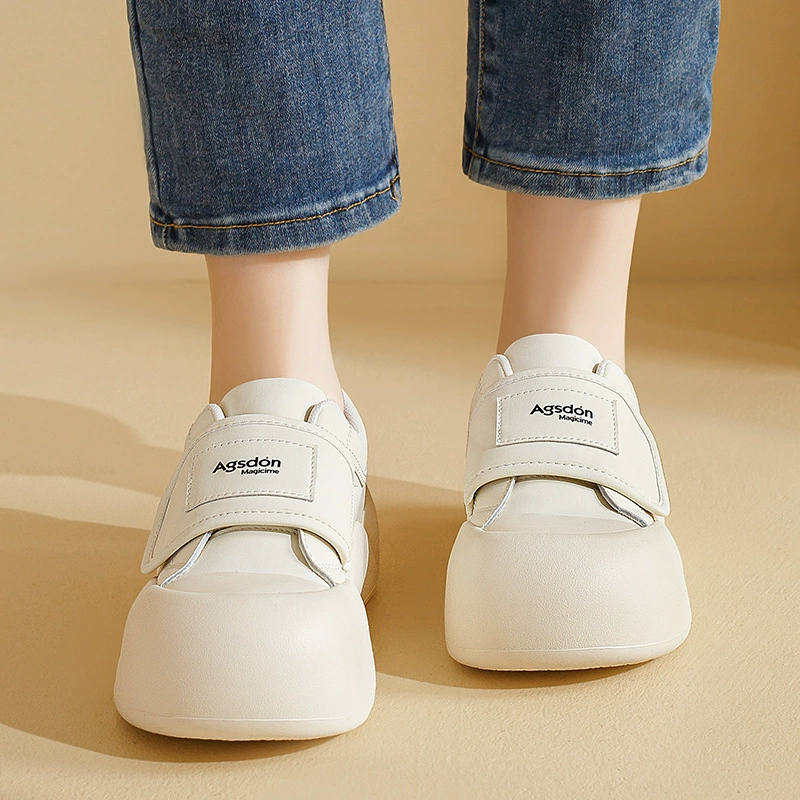 Белые туфли Augusto для женщин 2024 Новые весенние повседневные туфли на липучке на толстой подошве с большой головой уродливые милые хлебные туфли