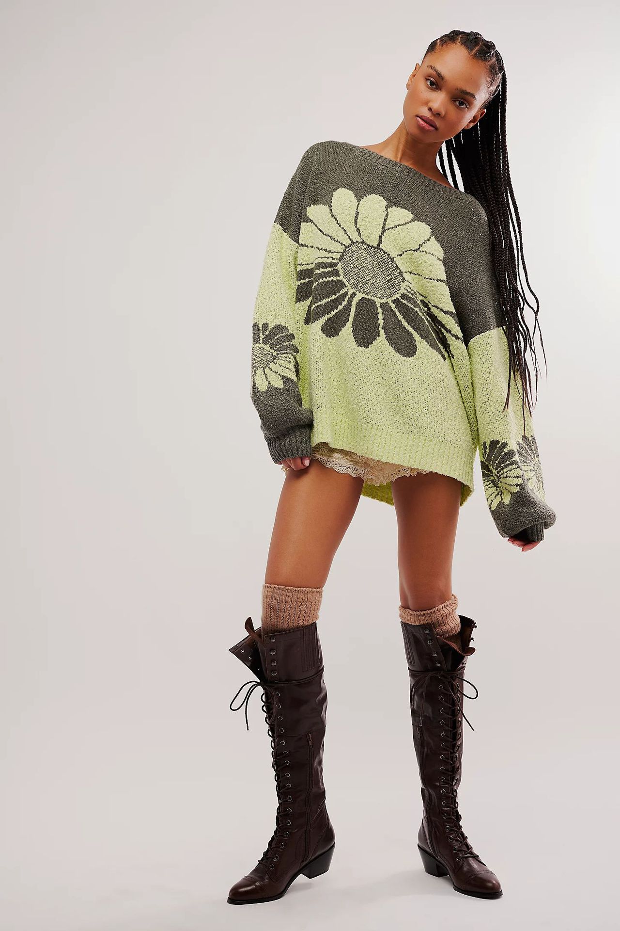 Women's Floral Wool Sweater Loose Comfortable Pullover Jumper_voghion.com