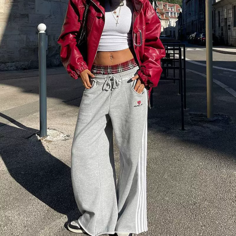 Брюки женские oversize свободные прямого кроя, ретро европейский стиль, серые