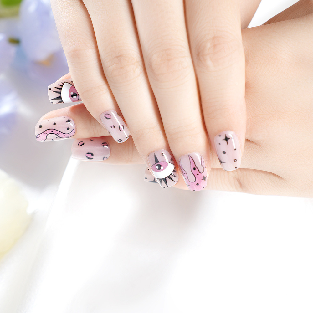 Cross-Border Popular Sweet and Cool Style Purple Leopard Print Star Pattern Manicure Short Square Nail Manicure Patch Foreign Trade Wholesale