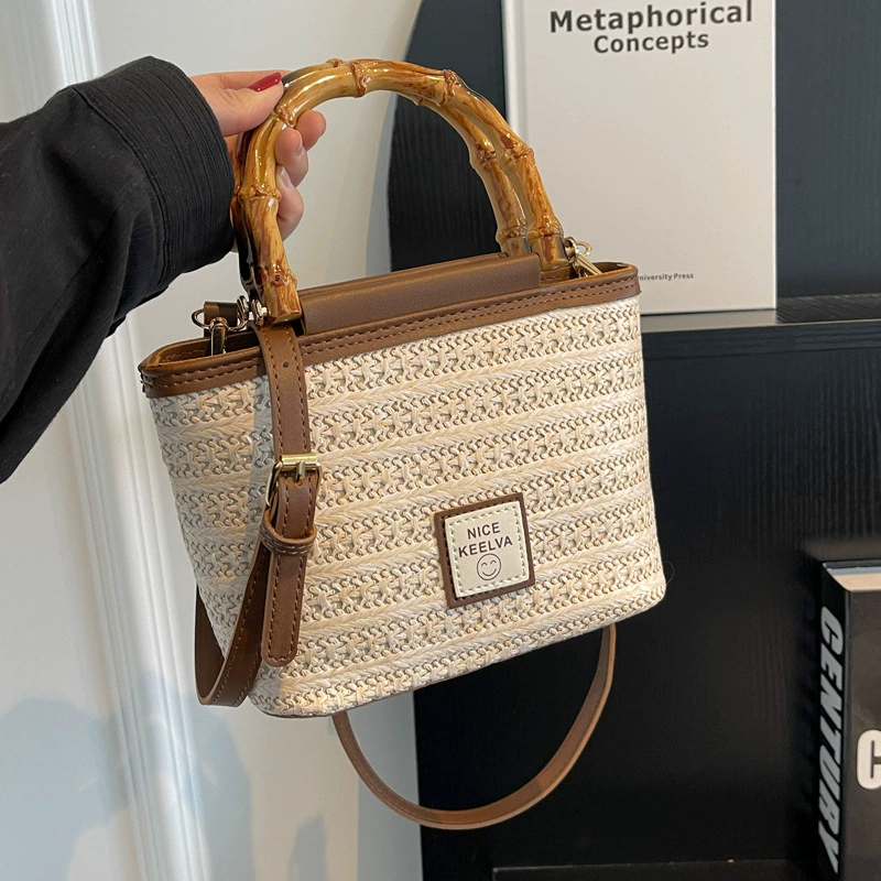 Straw shoulder bag, summer woven bamboo one-shoulder bag, 2023, internet celebrity