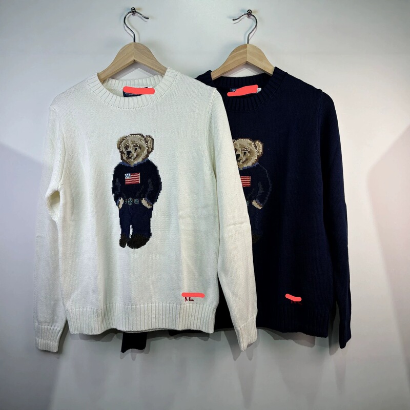 High-Quality, Scannable, Autumn and Winter Pure Cotton Round-Neck Knitted Long-Sleeve Loose-Fitting Age-Reducing Embroidered Cartoon Bear Sweater High-Quality, Scannable, Autumn and Winter Pure Cotton Round-Neck Knitted Long-Sleeve Loose-Fitting Age-Reducing Embroidered Cartoon Bear Sweater