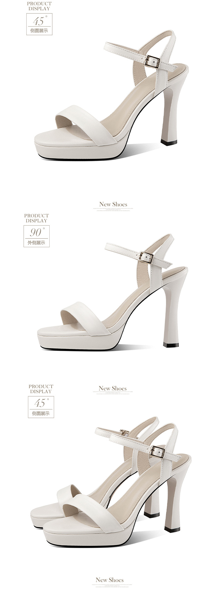Sandal cao gót nữ quai ngang hở ngón da bò thật gót 10 cm — Màu đen chi tiết 13
