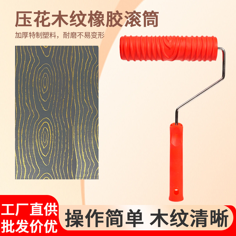 Fabricante de madera Rodillo de caucho de madera Laca artística Textura Relieve Textura Impresión de pintura Rodillo Brillante Herramienta de knurling