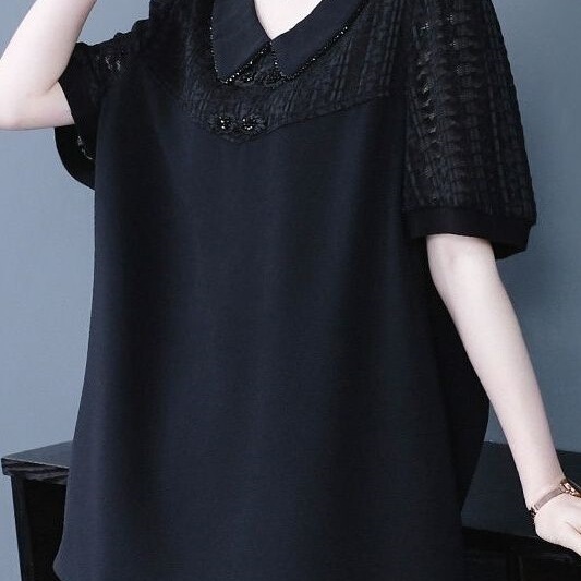 2025 Lace Patchwork Elegant Lapel New Chinese Style Summer Versatile Plus Size Women's Casual Shirt