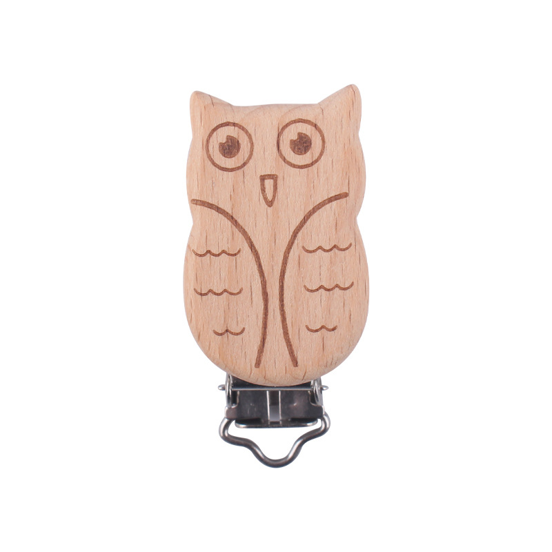 Suministros para bebés clip de chupete de haya clip de chupete animal de dibujos animados bebé calmante clip de madera de protección de seguridad de haya