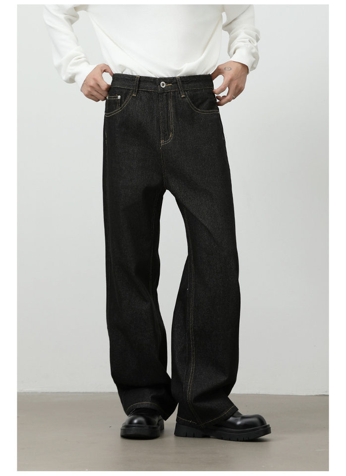 Quần jean denim nam dáng rộng ống thẳng Mỹ — Denim đen, màu xanh denim chi tiết 17