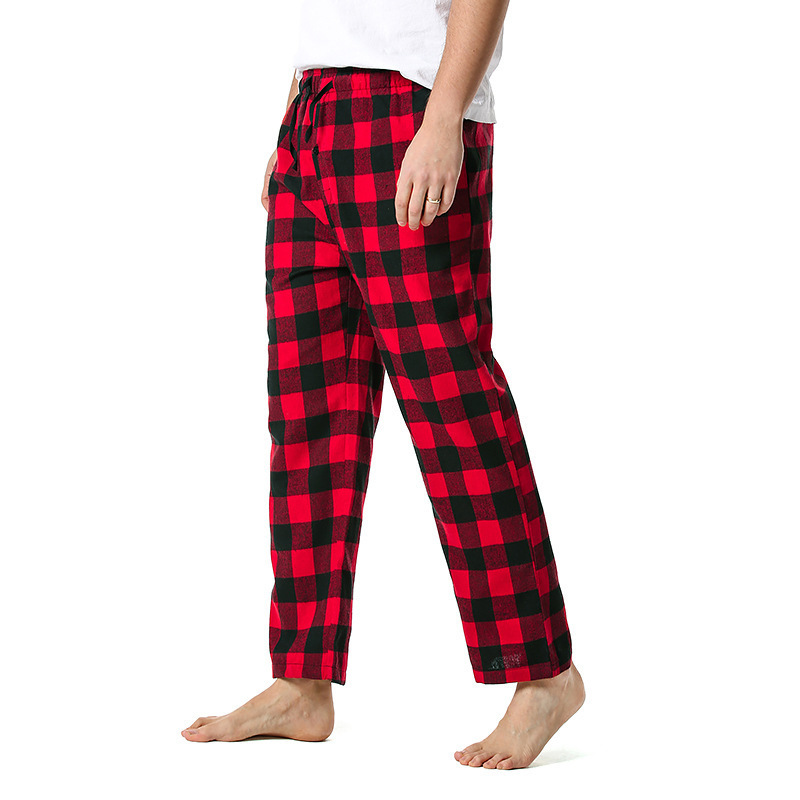 Men's Flannel Pajama Pants Casual Long Pants Cotton Plaid Straight Pants with Side Pockets Homewear_voghion.com