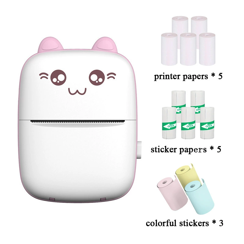 Handheld Photo Printer Mini Portable Thermal Printer, Cute Cat Design, Models A8C/C19/C25