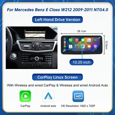 Suitable for Mercedes-Benz E-Class Ntg 4.0/4.5/5.0 System Wireless Carplay Car Navigation Linux Screen (Car display) - 1025inch-screens-for-e-class-2009-2011-ntg-40-system-left-hand-drive