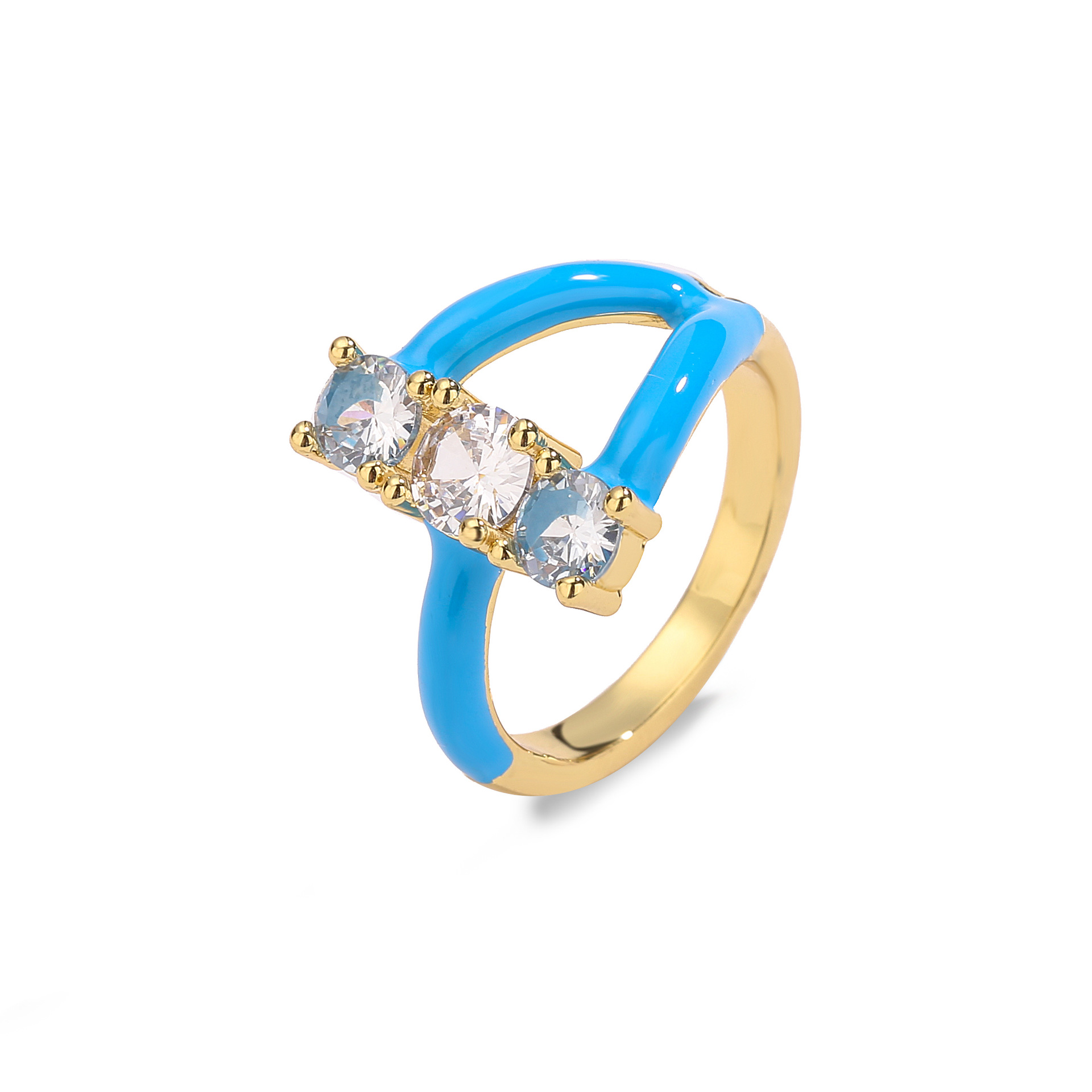 Fashion Geometric Copper Enamel Zircon Open Ring