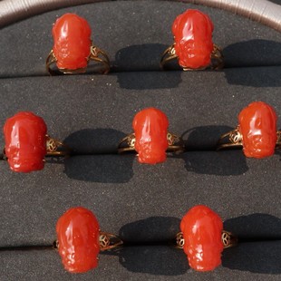 Fubei Diamond Jewelry [18K Gold Inlaid with Southern Red Stereo Carved Small Pixiu Ring] Bare Stone 14*10mm Weight 3.1g