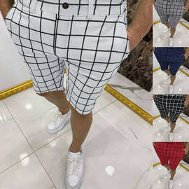 跨境外贸夏季新款男士格子休闲短裤wish亚马逊