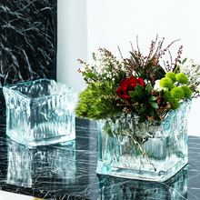 批发冰川纹四方缸花瓶现代简约ins西班牙风玻璃方缸花瓶水培摆件