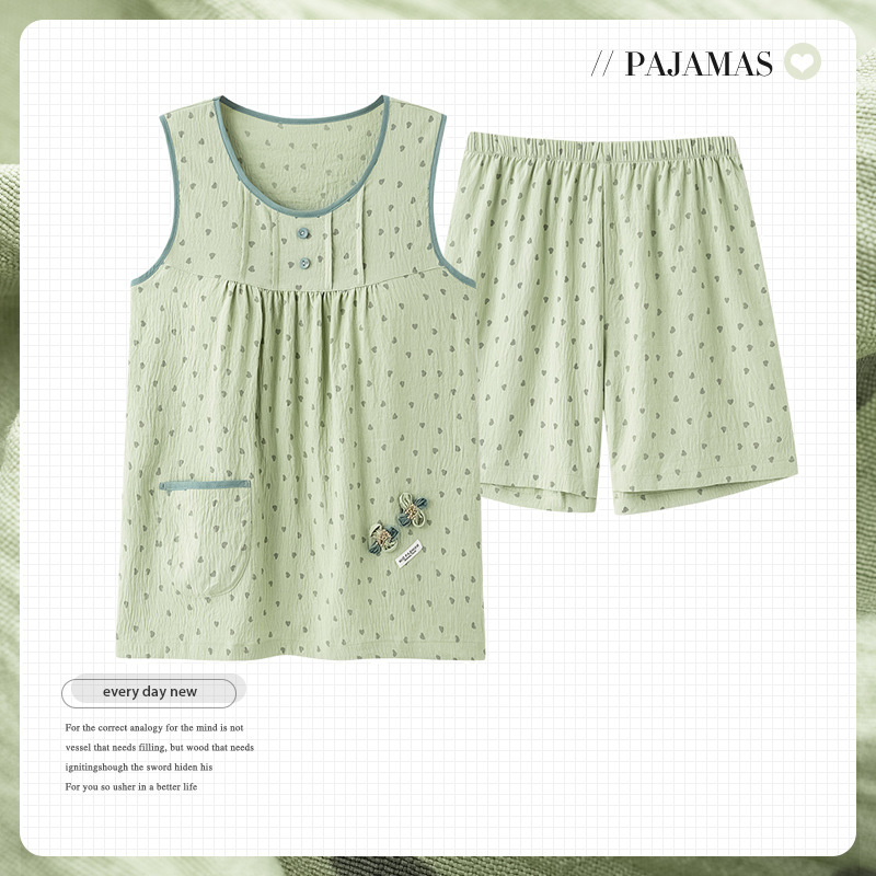 Dropshipping Pure Cotton Pajamas for Middle-Aged and Elderly Women, Summer Sleeveless Vest and Shorts, Thin Style, Mom's Home Wear, Cloud Cotton Set Dropshipping Pure Cotton Pajamas for Middle-Aged and Elderly Women, Summer Sleeveless Vest and Shorts, Thin Style, Mom's Home Wear, Cloud Cotton Set