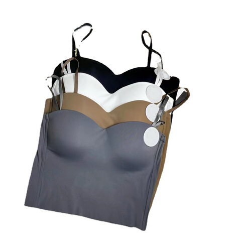 Integrated fixed cup ice silk beautiful back spaghetti straps to prevent exposure girls tube top with breast pads to wrap the chest and wear underwear for women