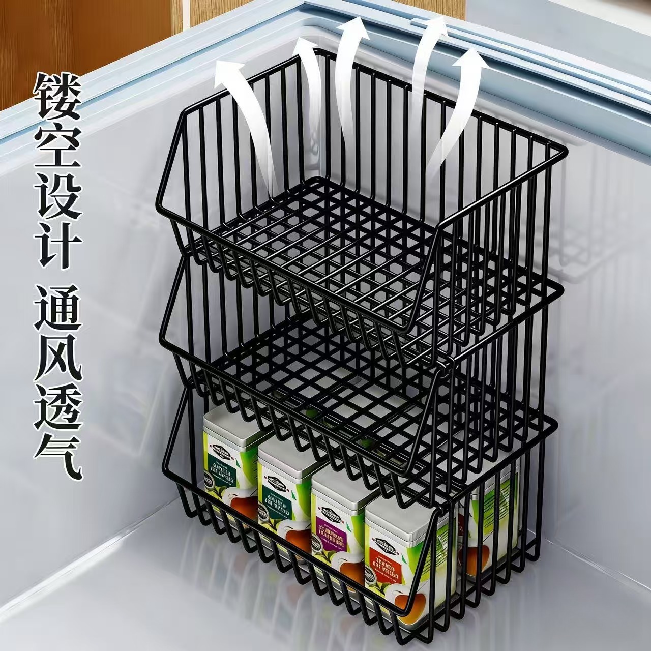 冰箱冷柜内部多层落地置物架加粗加大加厚收纳架夹缝隔层整理架子