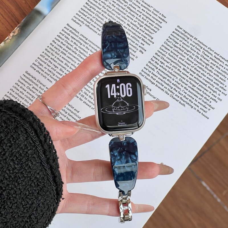 Suitable for iWatch Middle Ancient Resin Bracelet S10 Apple Watch Metal Advanced Air-sensitive All-match Small Man Waist Strap 9