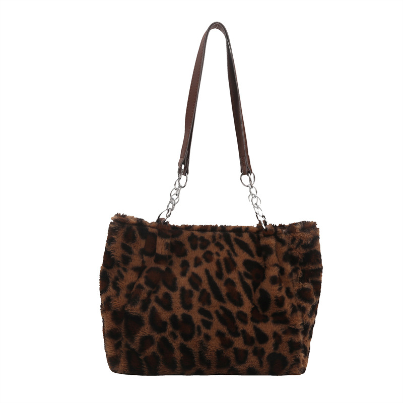 2024 nuevo estilo coreano bolso grande de felpa estilo ins bolso de gran capacidad de un solo hombro bolso de lana bolso casual con estampado de leopardo