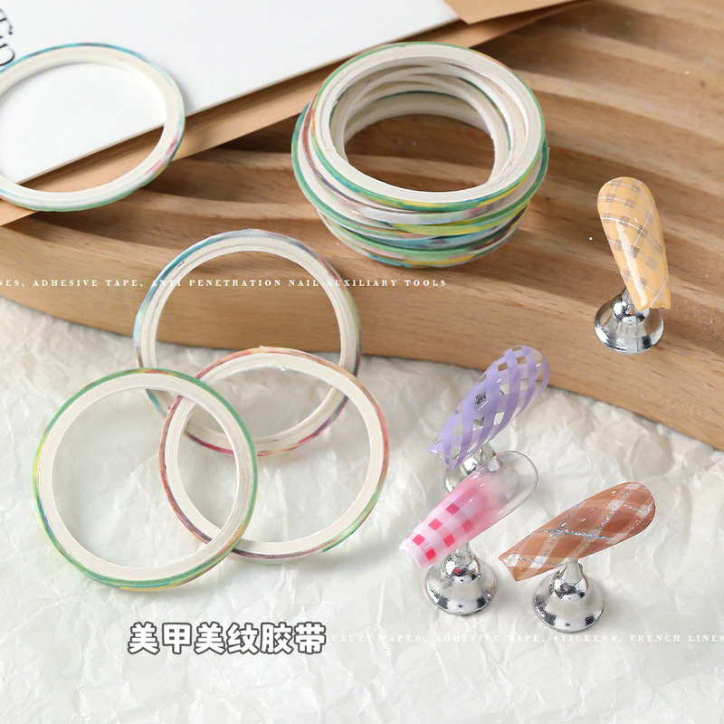 Nail art nail pattern tape paper 2mm auxiliary sticker 3mm check tape sticky thin random color wearing nail tool Nail art nail pattern tape paper 2mm auxiliary sticker 3mm check tape sticky thin random color wearing nail tool