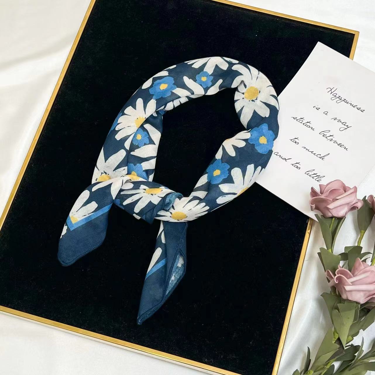 60g Weight Kerchief Classification Daily Occasion cotton and linen Material Flower Pattern Summer Season Women's Gender IG Style Style Women's IG Style Flower Cotton And Linen Kerchief 53
