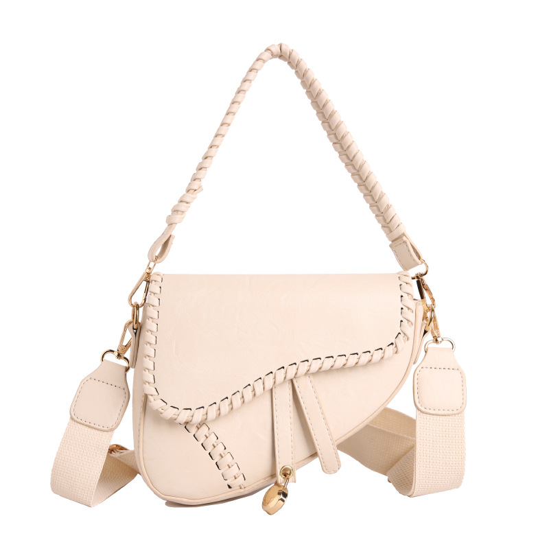 Bolso para mujeres 2025 nuevo nicho coreano retro textura red rojo ancho cinturón de hombro mochila trenzada bolsa de sillín