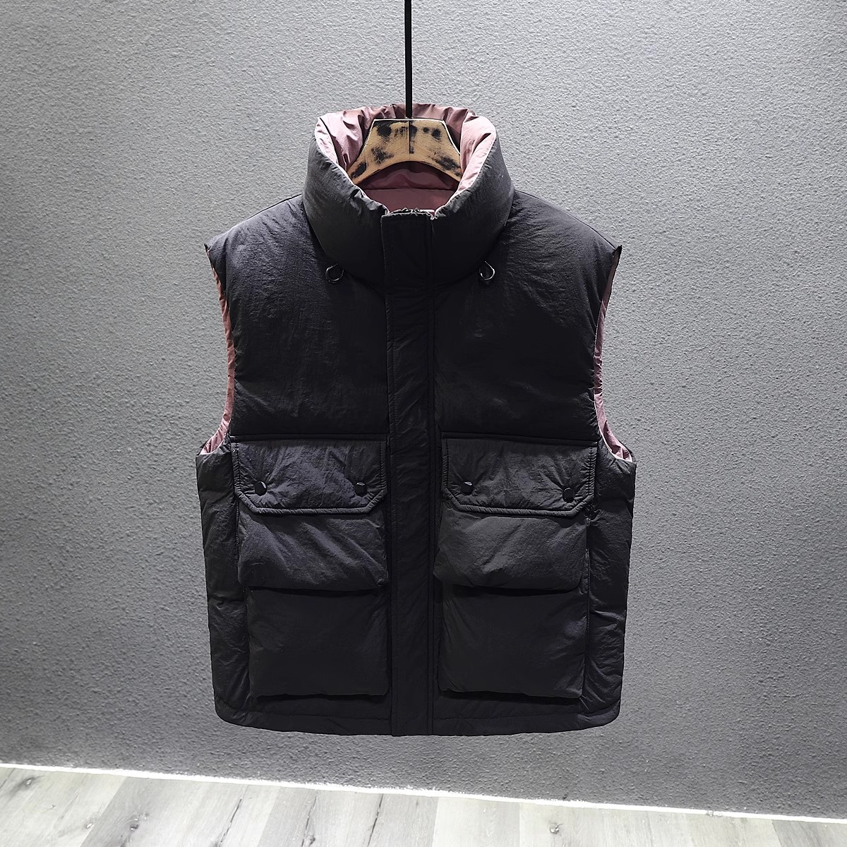 오리 다운 조끼 남자 아우터웨어 2024 겨울 툴링 두꺼운 따뜻한 허리 코트 조끼 민소매 칼라 조끼