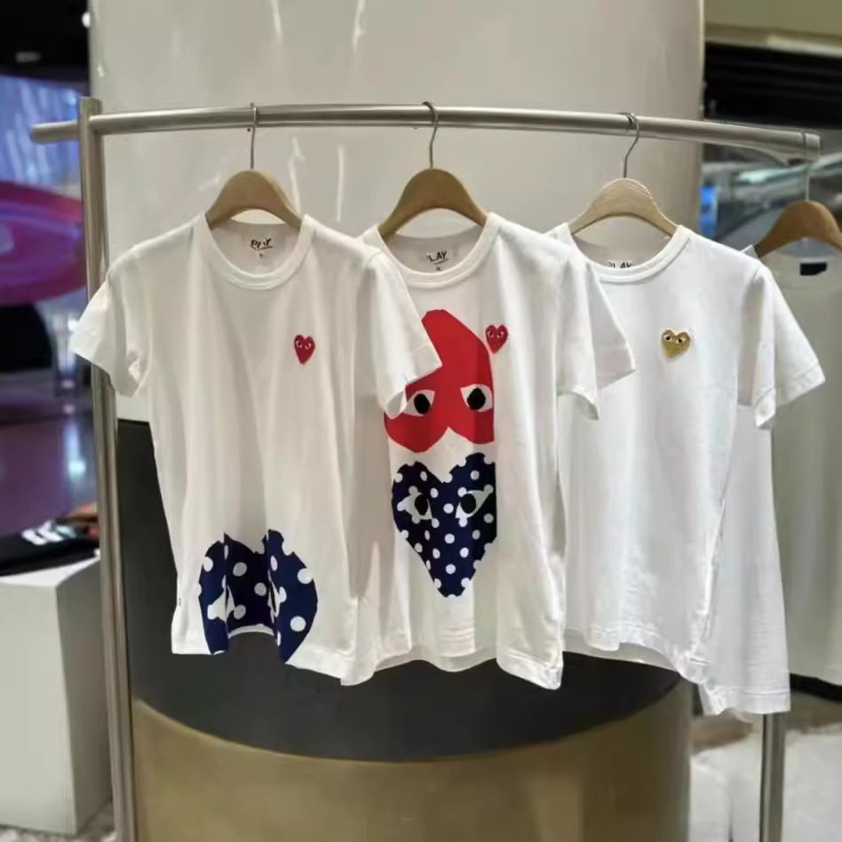 CDG川久play2023年夏純色桃心愛刺繍プリント男女同型半袖tシャツ