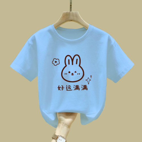 2522# Girls' short-sleeved summer T-shirt new pure cotton summer T-shirt for older children and girls, bottoming shirt