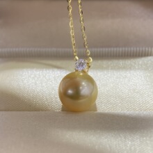 海水珍珠南洋金珠10-11mm18K金王妃款吊坠正圆强光中金极微暇简约