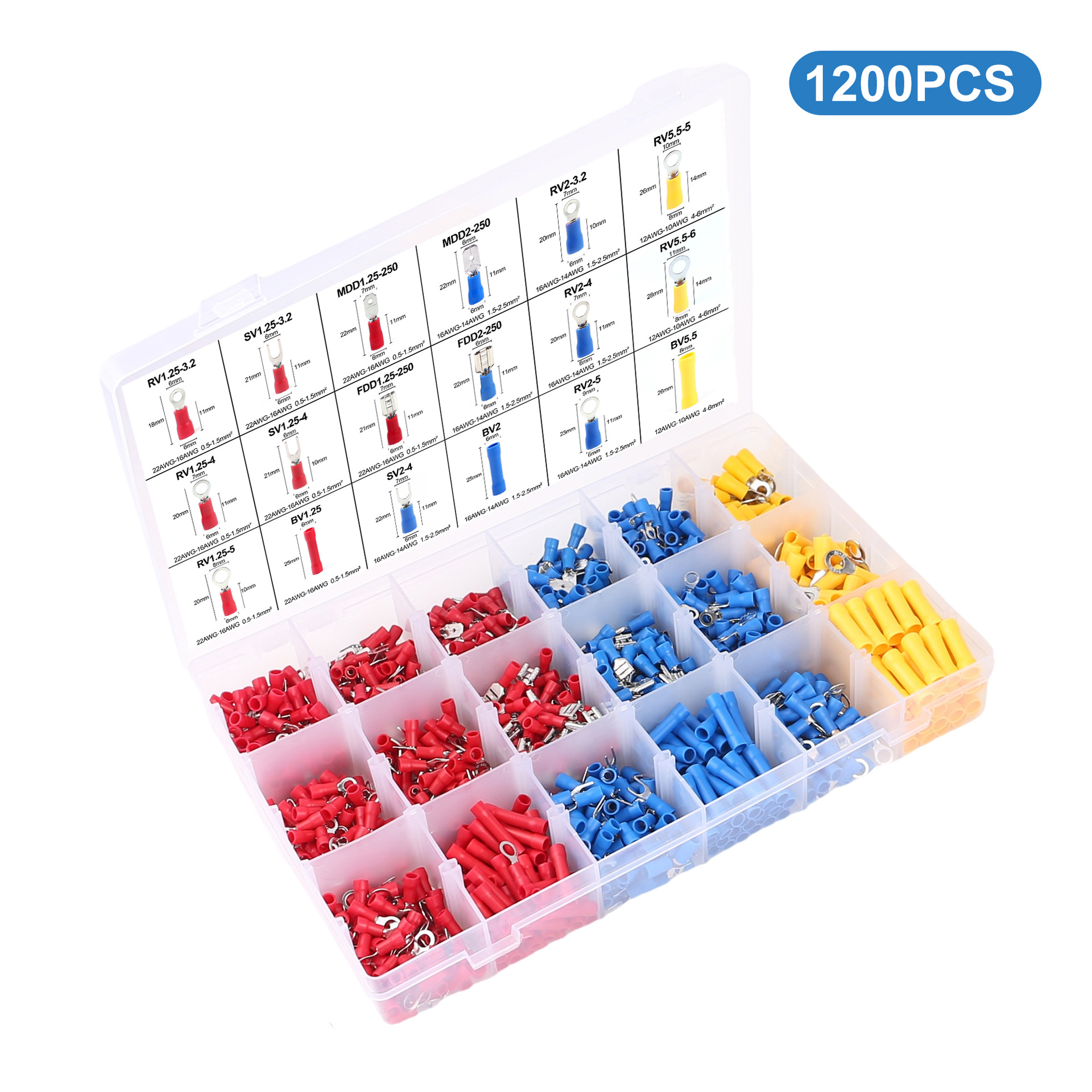 480pcs1200pcs盒装预绝缘压线冷压端子套装组合电线连接器跨境专