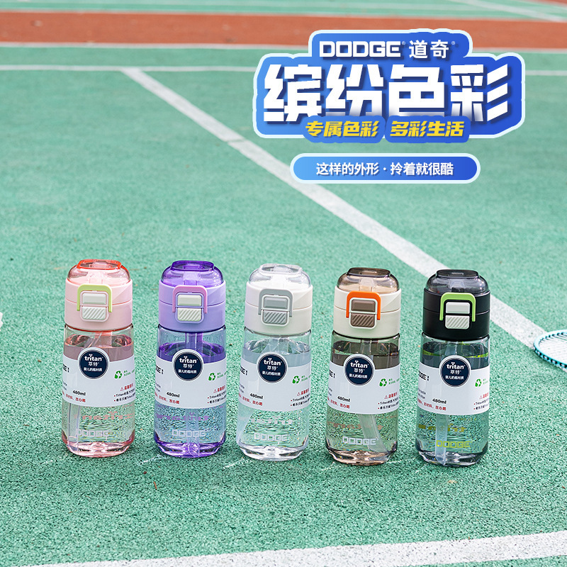 Portable Outdoor On-the-Go Plastic Cup for Women Sports Dual-Sip Drinking Straw Cup for Students Summer Couple Space Cup