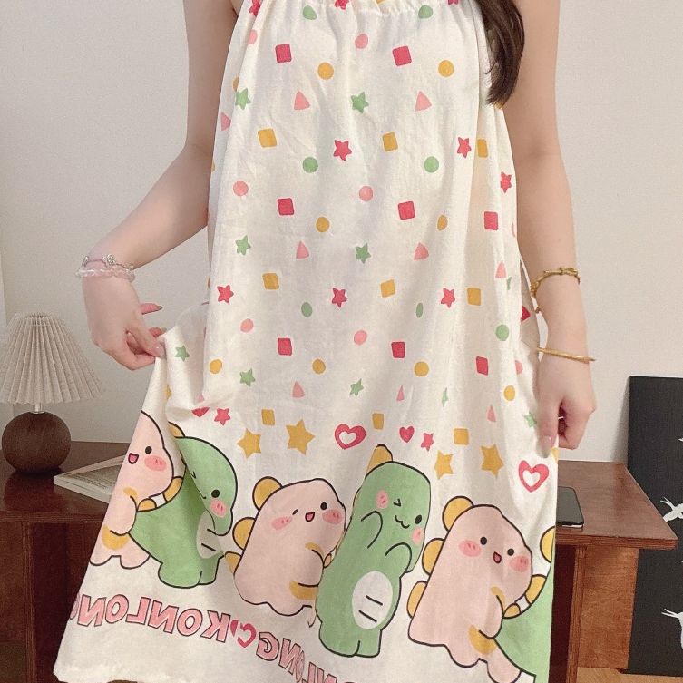 Venta al por mayor transfronteriza estilo caliente verano nuevo estilo camisón femenino nube camisón de algodón con almohadilla para el pecho ropa exterior dulce para estudiantes