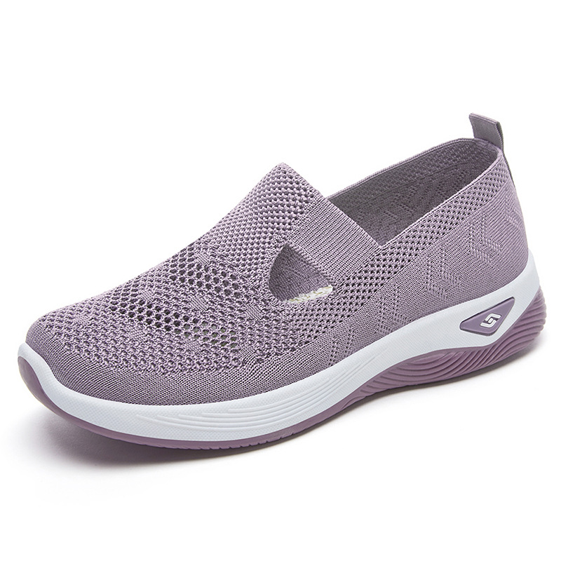 Zapatos informales versátiles de verano para mujer, zapatos transpirables de malla sin cordones para madres, zapatos cómodos de suela blanda para personas de mediana edad y mayores que no cansan los pies.