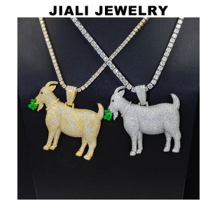 S925 Silver Full-Set Df Color Moissanite Niche Gold and Silver Goat Pendant Personalized Hip-Hop Style Men's American Necklace