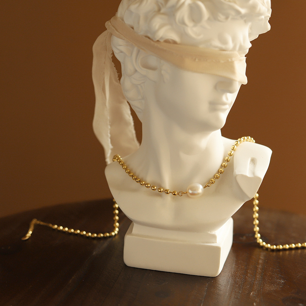 Fashion Solid Color Titanium Steel Pearl Necklace 1 Piece