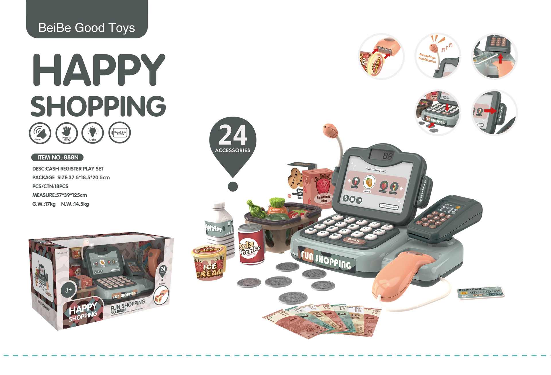 Blue-small smart voice recognition cash register (with voice recognition, calculator, amplification) 24pcs