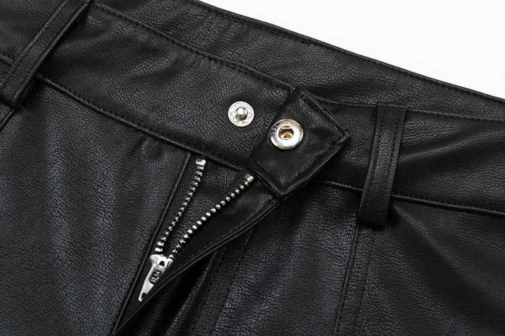 Men's Summer PU Leather Pants – Punk Rock Straight-Leg Trousers With Rivet & Distressed Hem (Black) – Hippie-Inspired Streetwear_mkmklike.com