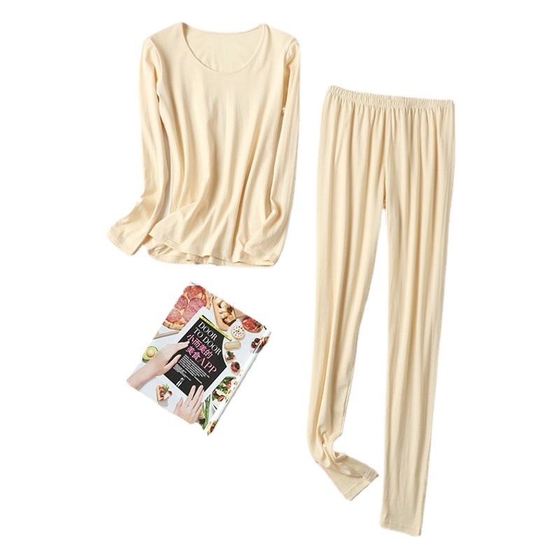 Yoyue seda de algodón traje térmico de seda ropa interior de mujer Mulberry seda algodón color sólido de doble cara de punto ropa de Otoño de Mujer Pantalones largos