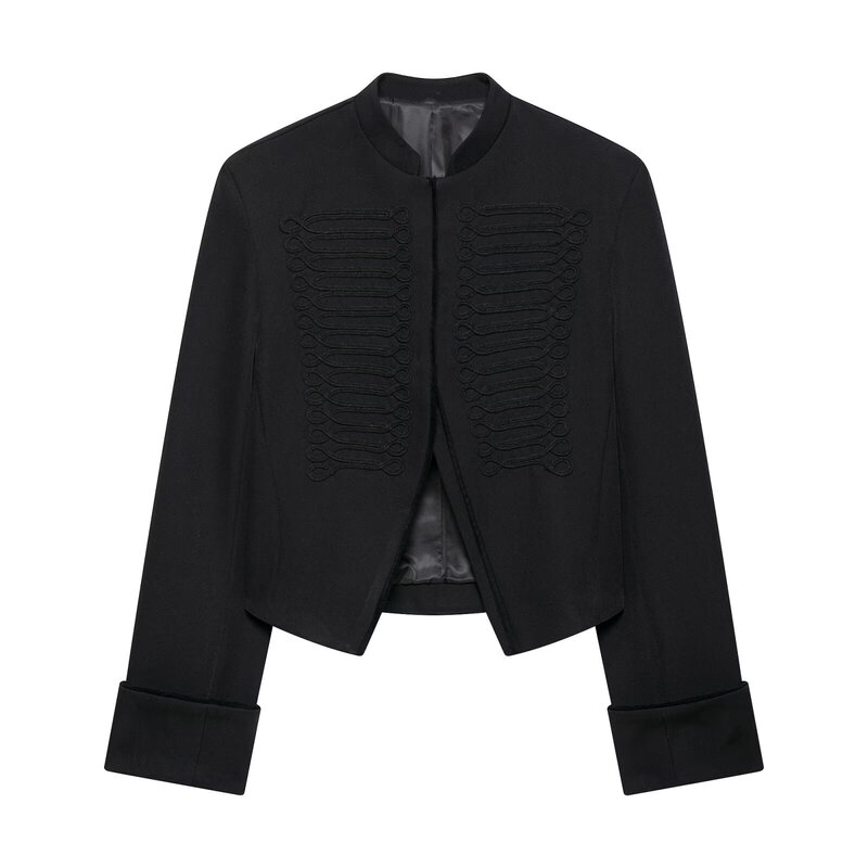 Pb&Za New Style Women's Commuter Style Asymmetrical Hem Half-High Collar Long-Sleeved Suit Jacket with Rope Knot Closure 2783617